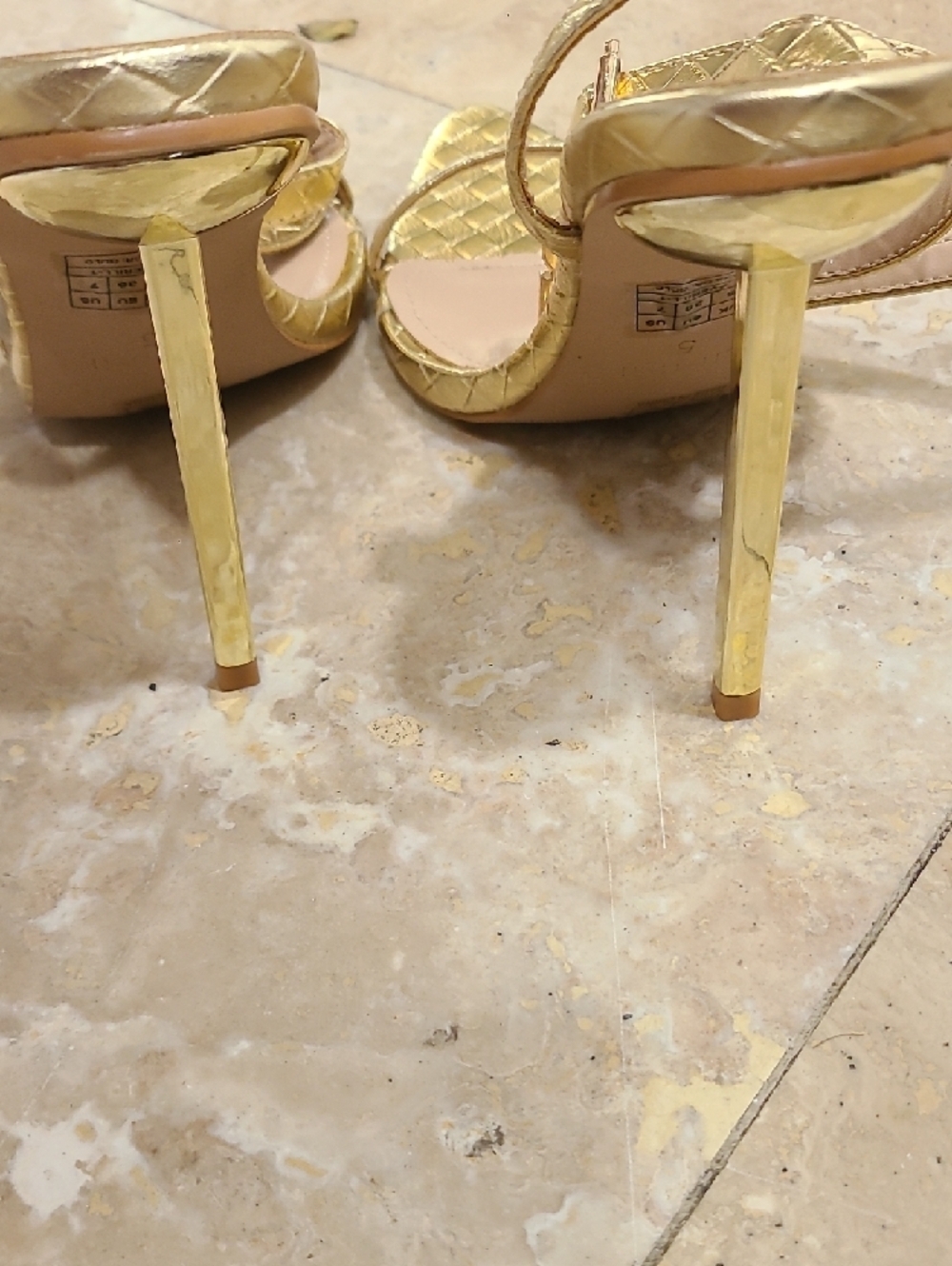 Women's Metallic Gold Quilted Strappy Stiletto Sandals - Picture 8 of 10